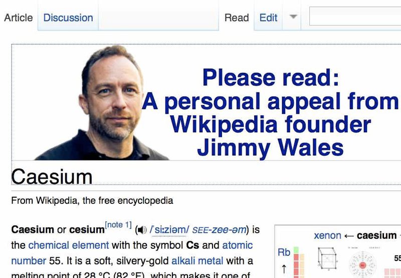 Welcome mat pop-up from Wikipedia