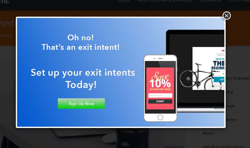 Exit intent pop-up example