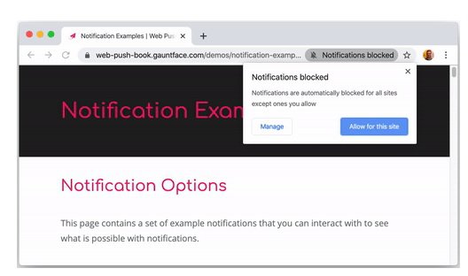 Chrome push notifications - blocked by default